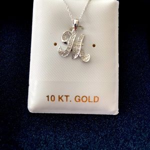 10k White gold & Diamond initial “M” necklace with 18” chain